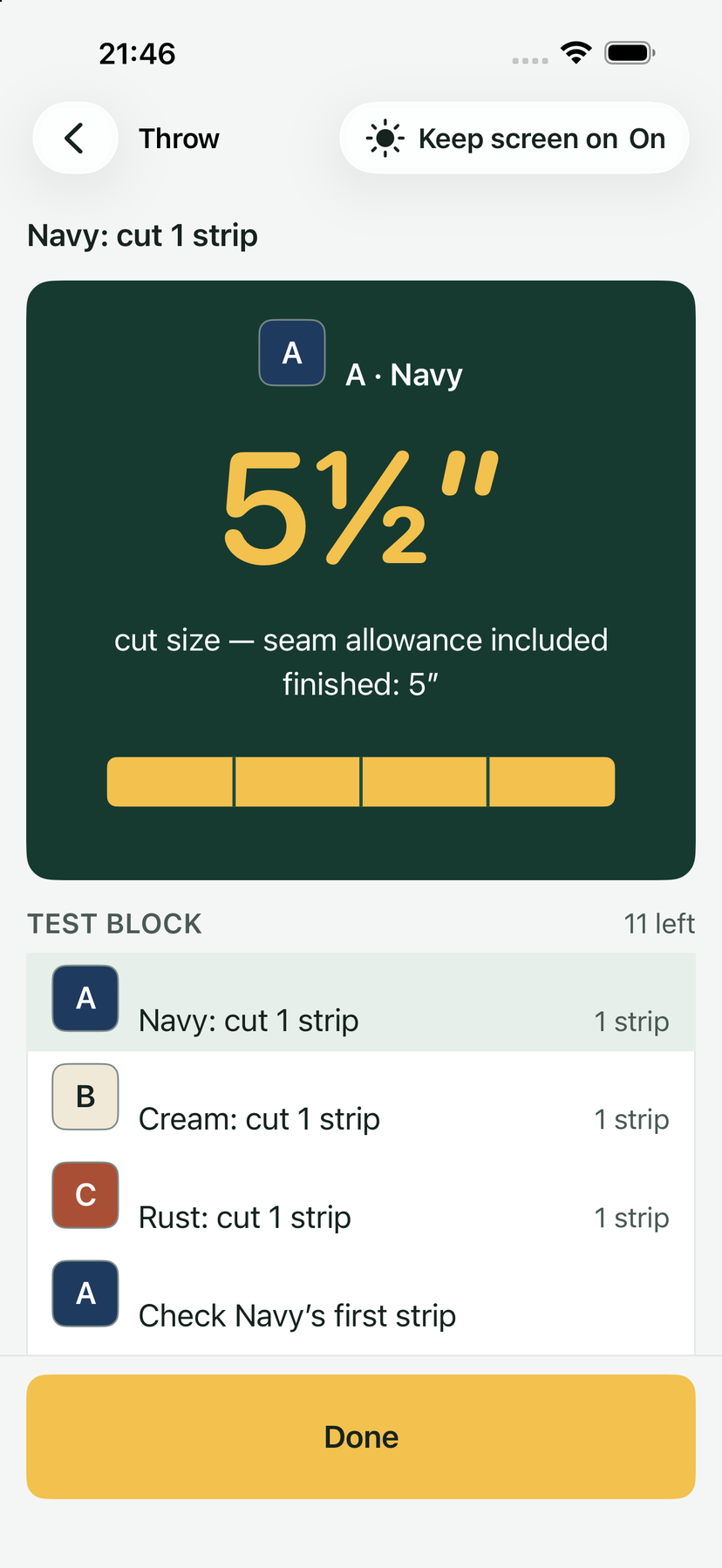 Cutting step: Navy cut size 5 1/2 inches, then check the first strip.